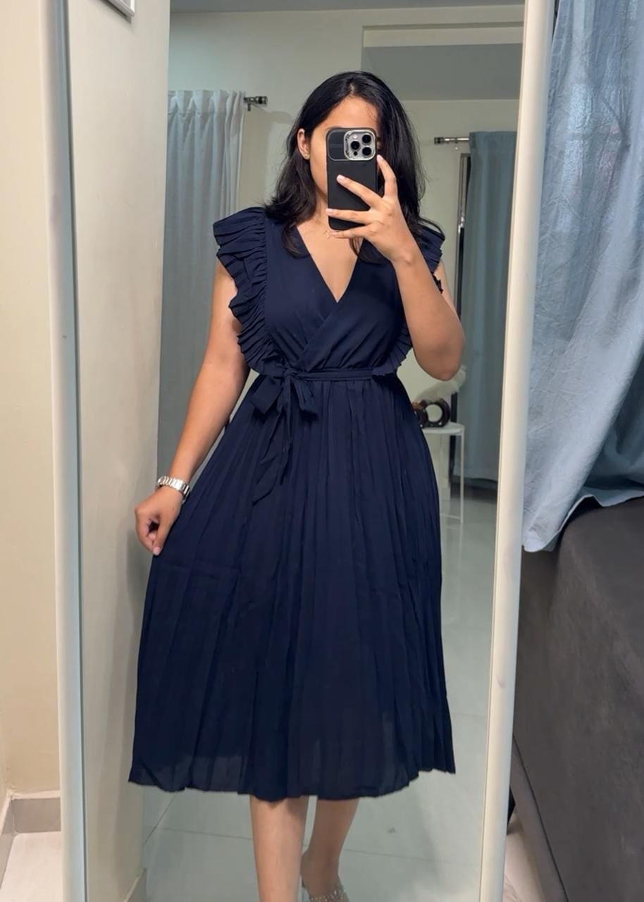Callie Pleated Dress - Navy Blue image