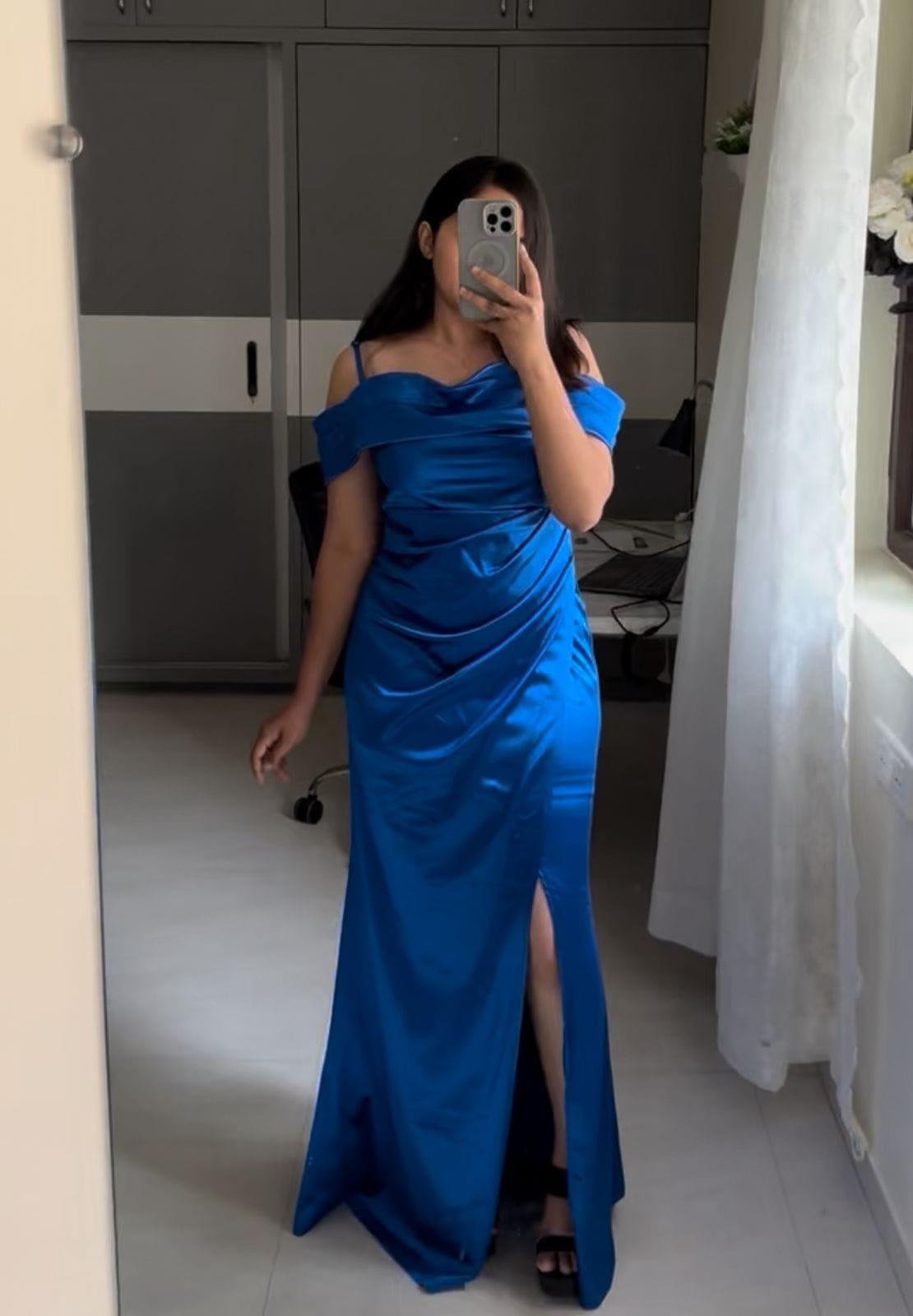Satin Off Shoulder Dress image 1