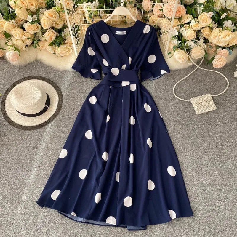 Michel Polka Dot Dress - Navy Blue image