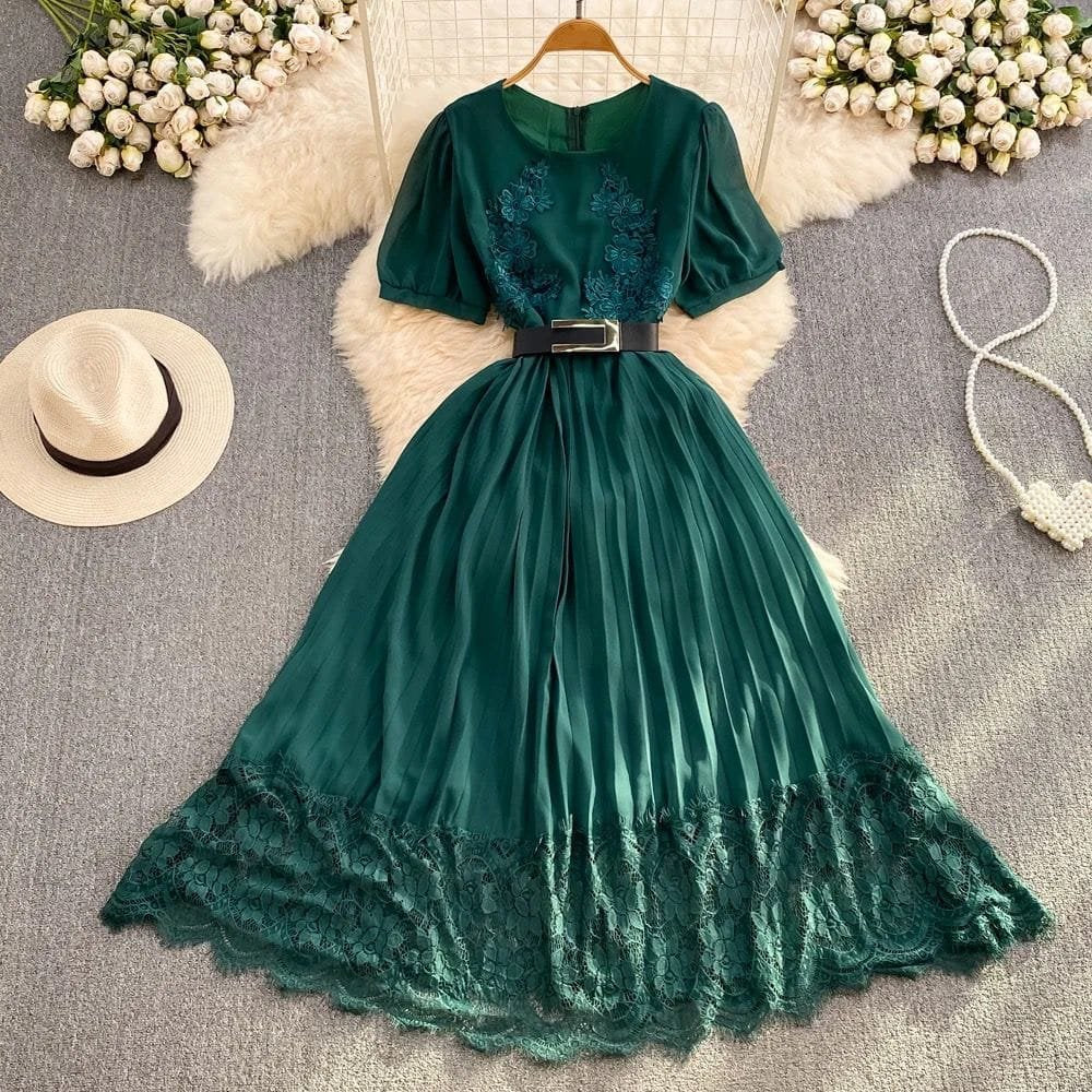 Katie Lace Pleated Dress - Green image