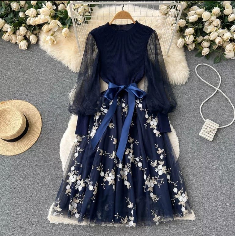 Genelia Knitted Frocks - Navy Blue image