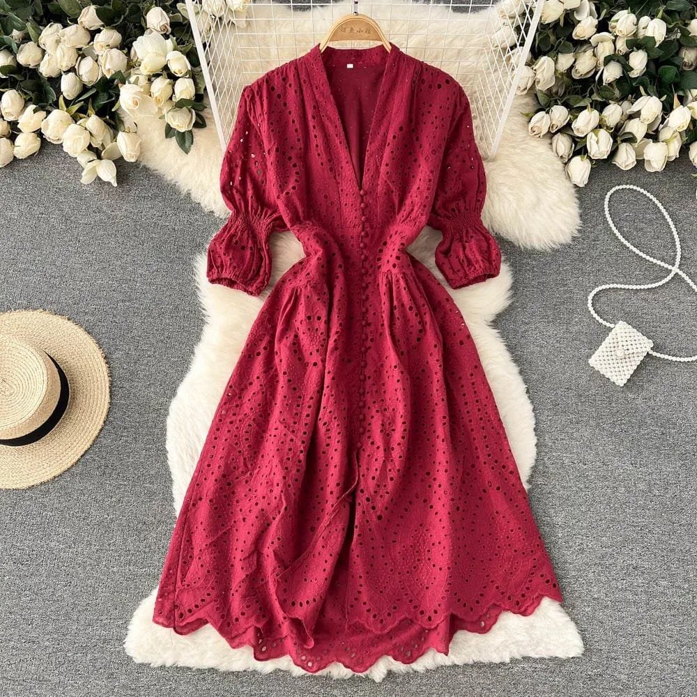 Delphi Cotton Cutwork Dress - Red image