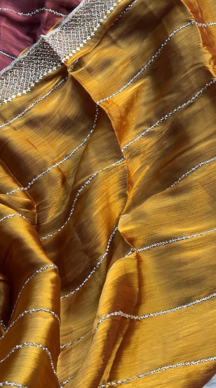 Premium Organza Silk Shimmer Sarees - Mustard image