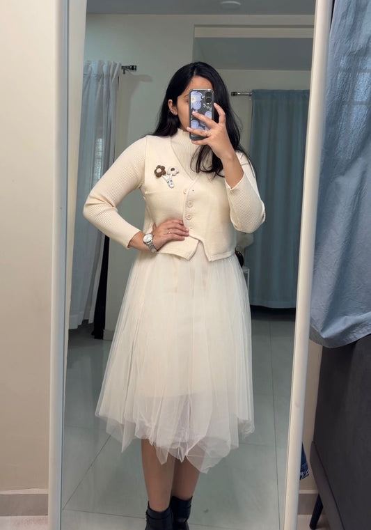 Tulle Dress With Vest And Detachable Flower