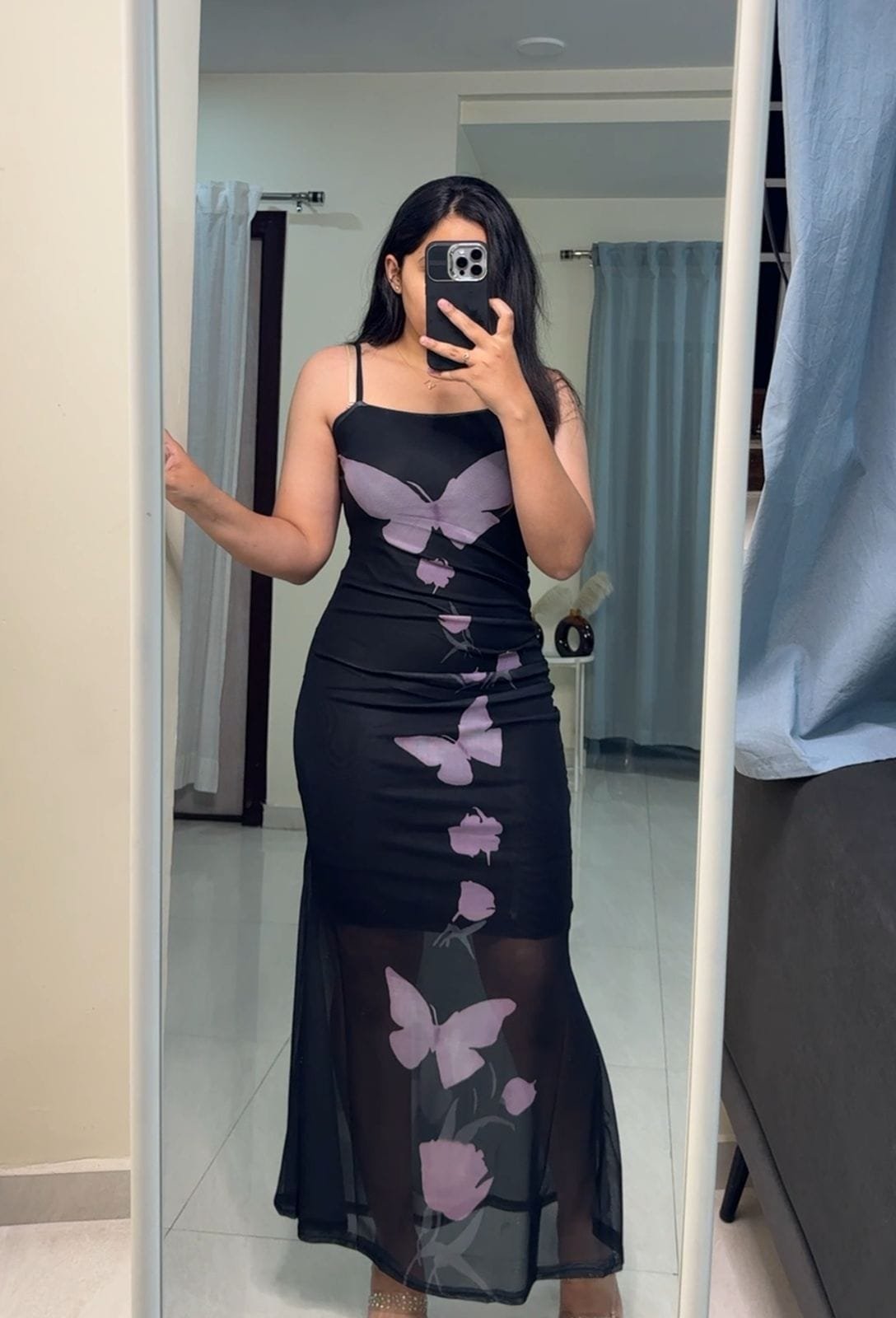 Butterfly Printed Mesh Bodycons - Black image