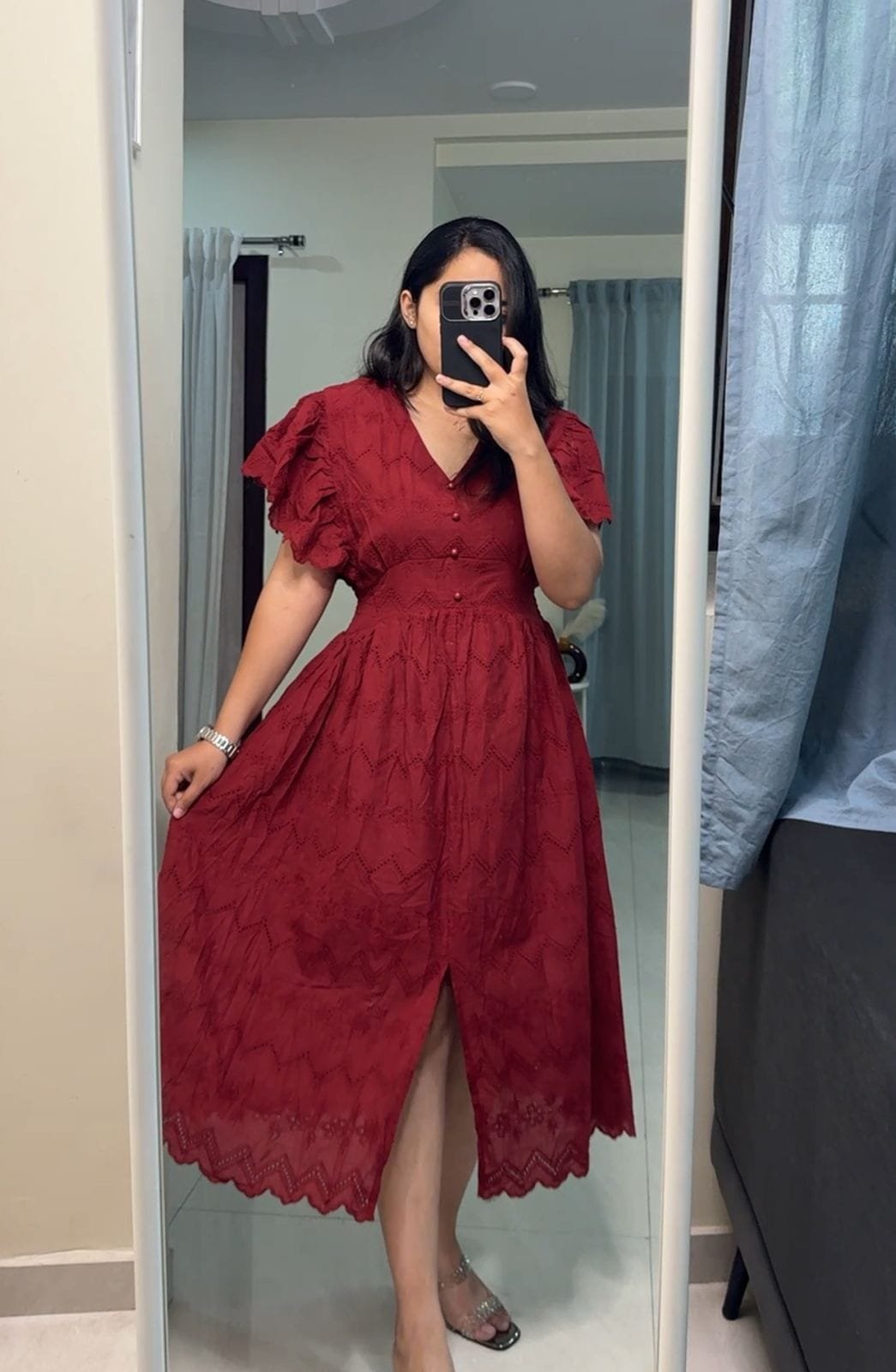 Cole A-line Cotton Dress - Maroon image