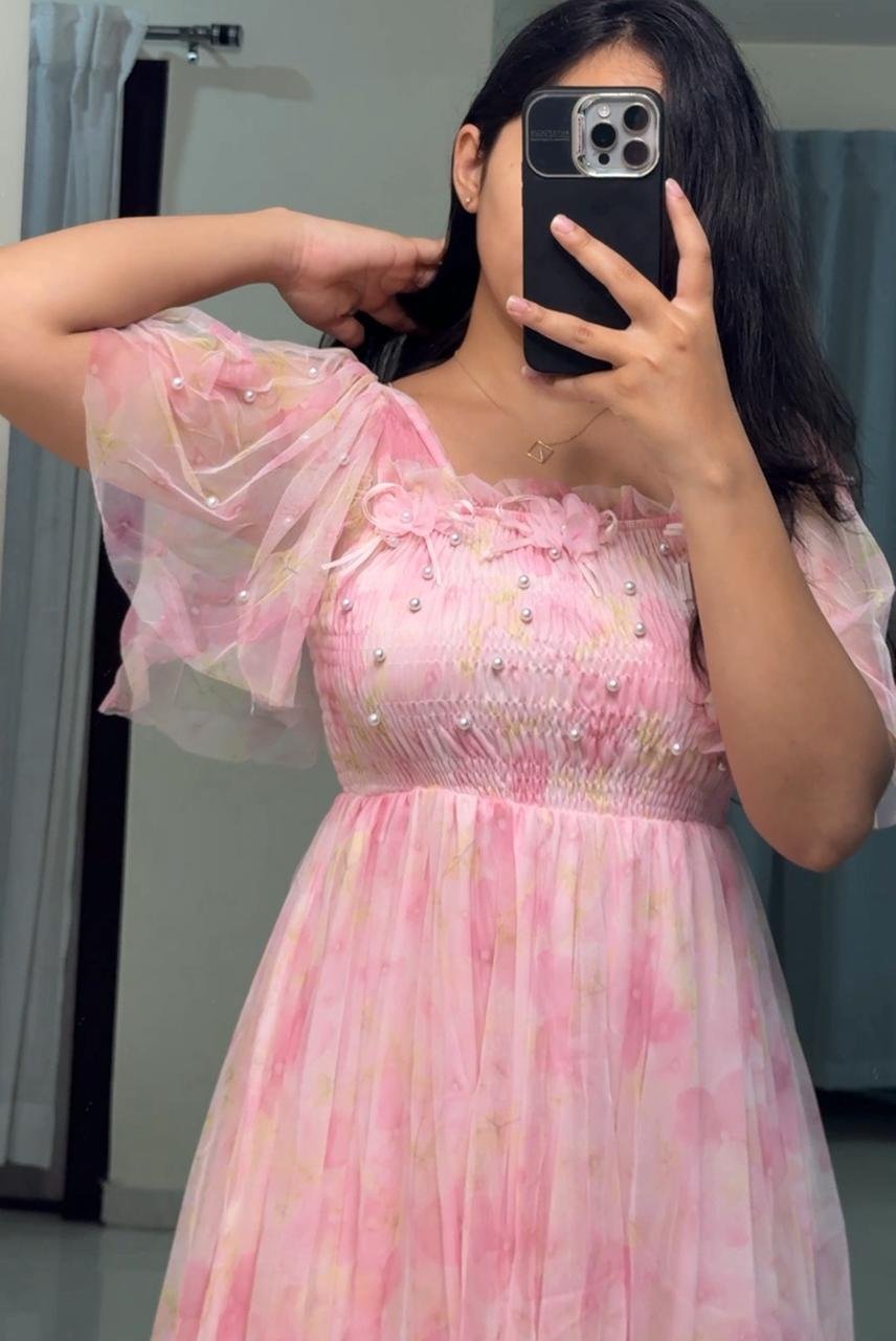 Zhulia Floral Printed Mesh Dress image 2