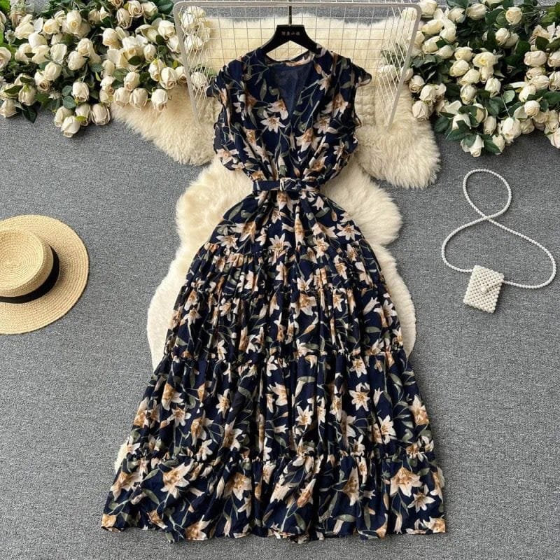 Kenny Floral Frill Dress - Navy Blue image