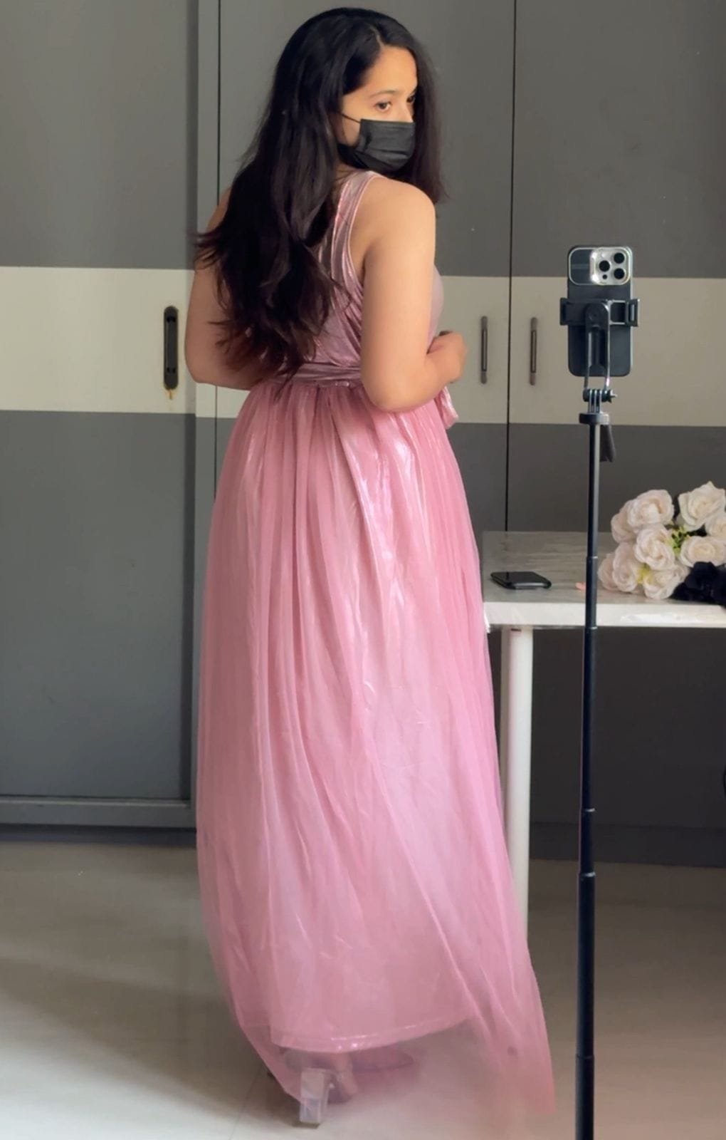 Shimmer Pink Mesh Gown image 1