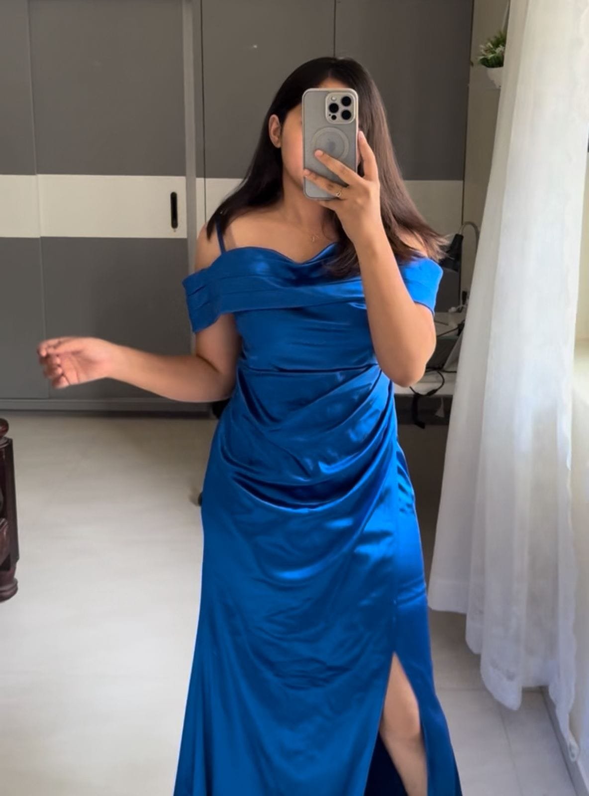 Satin Off Shoulder Dress image 0
