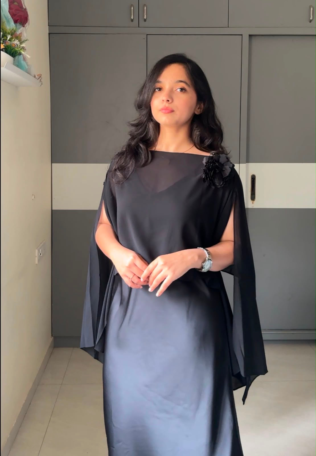 Leno Caped Dress