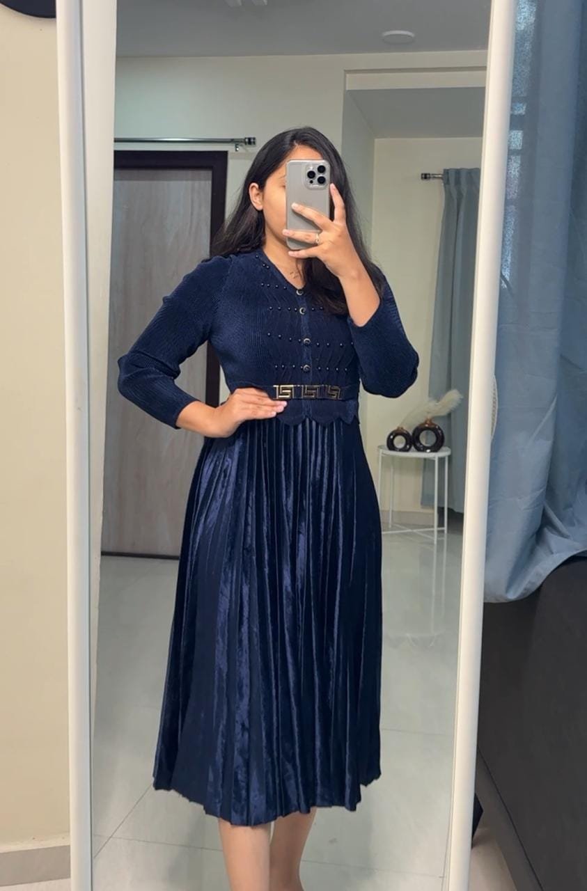 Rouge Velvet Pleated Dress image 3