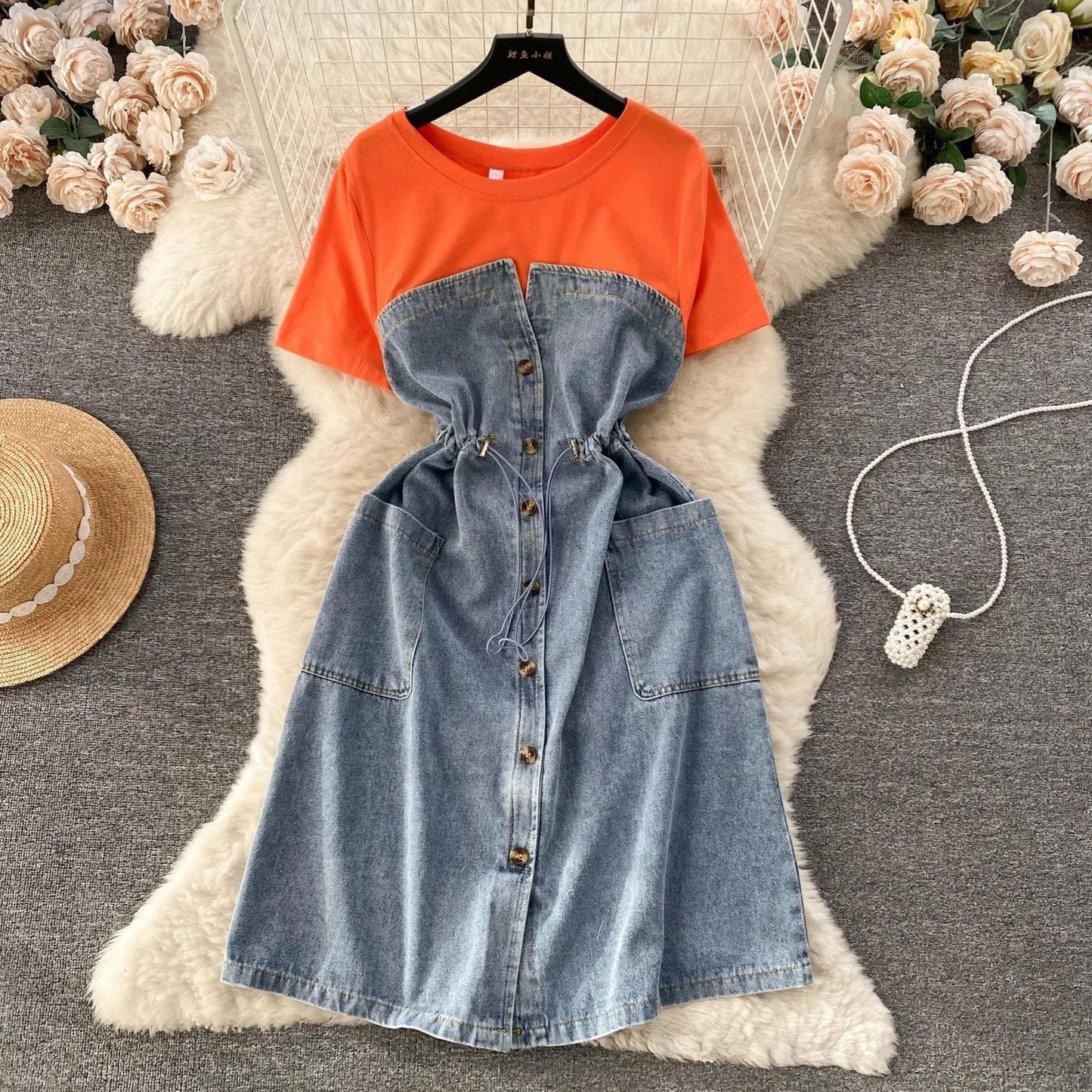 Shane Denim Dress - Orange image