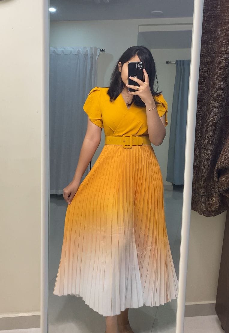 Phoebe Pleated Dress - Yellow image