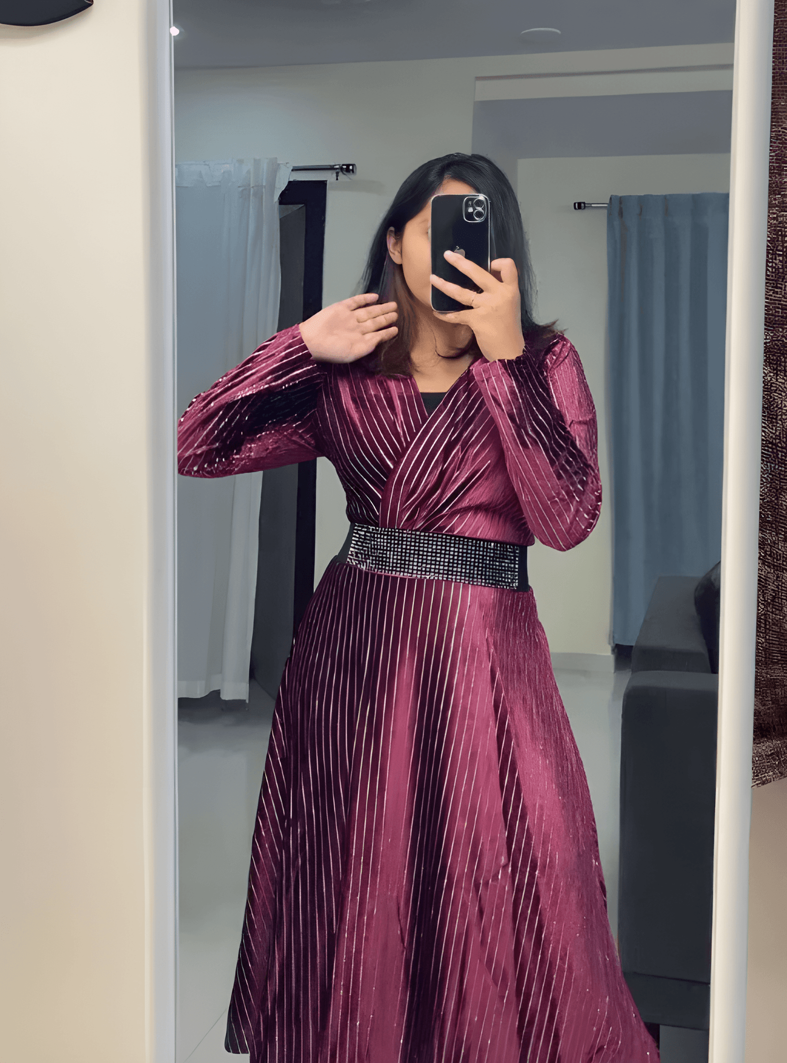 Aliza Velvet Shimmer Dress - Wine image