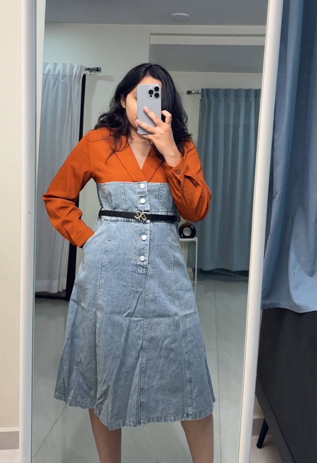 Fonsie Denim Dress - Rust image