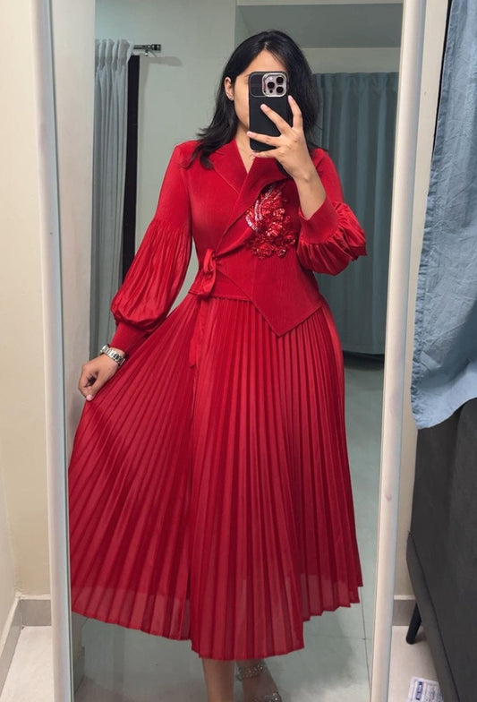 Serene Grace Pleated Patchwork Dress image 0