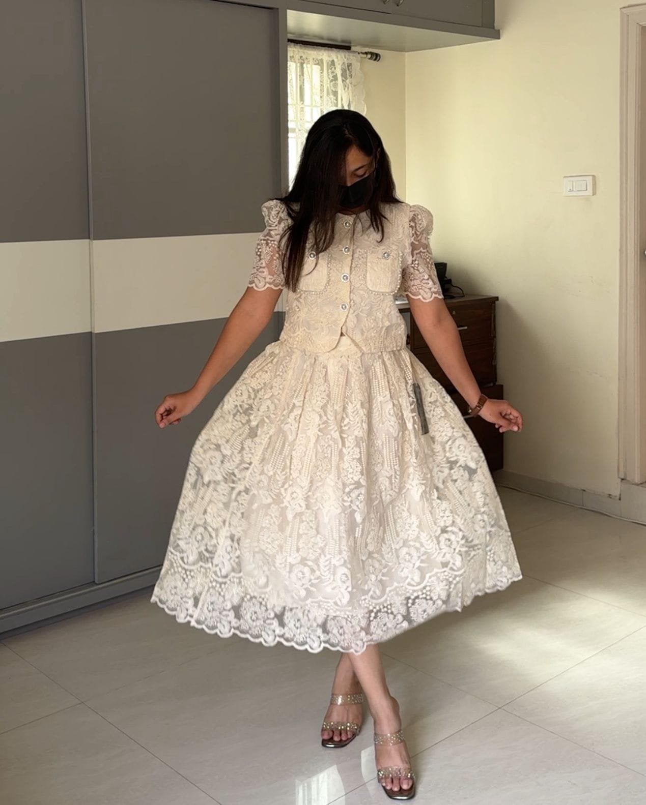 Jolly Embroidered Organza Co-Ords - Cream image