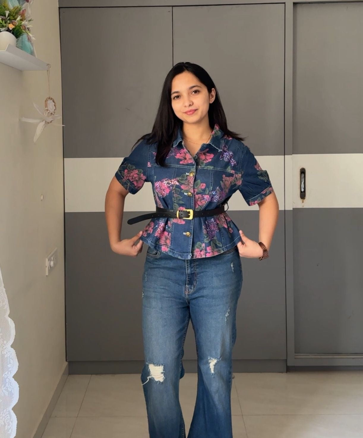 Lina Floral Denim Tops