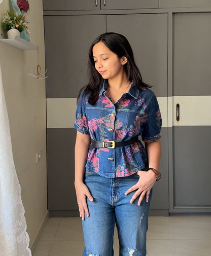 Lina Floral Denim Tops