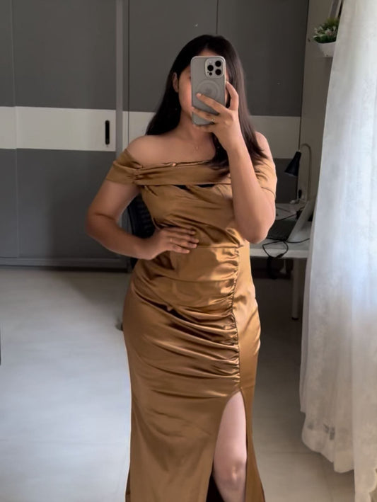 Satin Off Shoulder Dress image 0