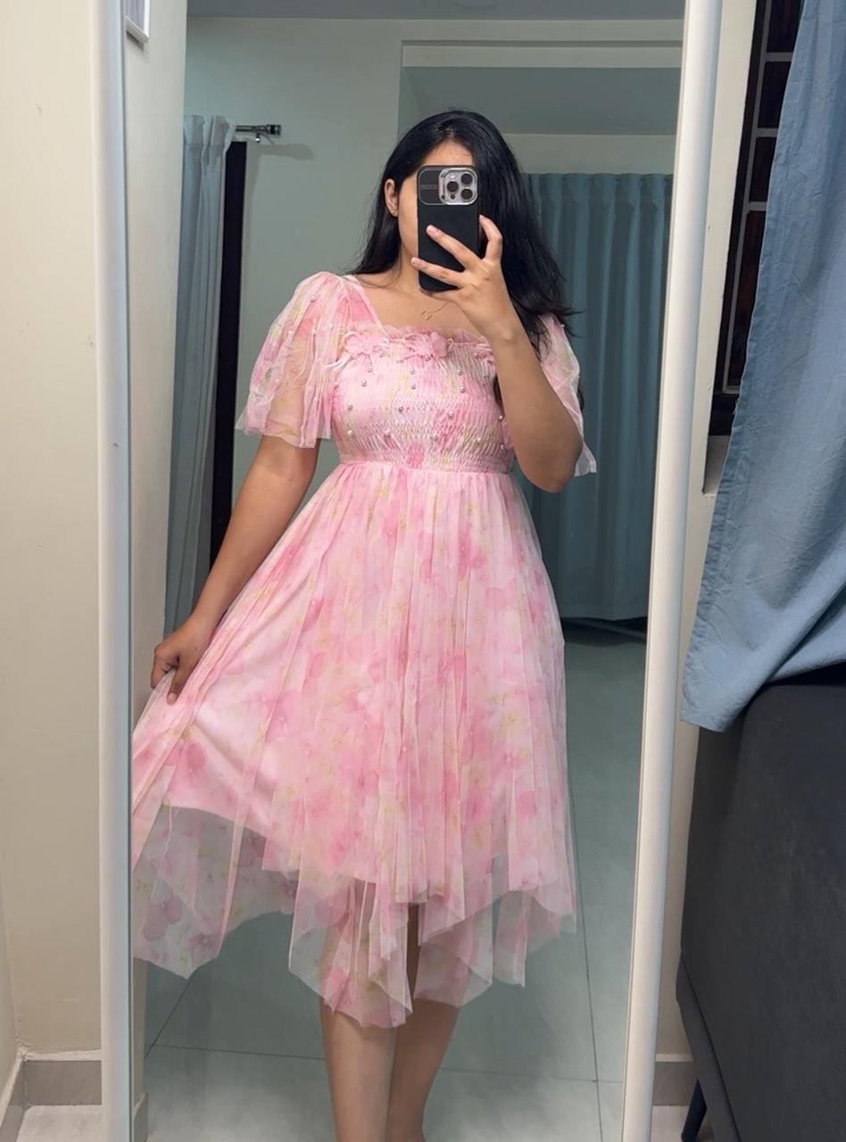Zhulia Floral Printed Mesh Dress image 1