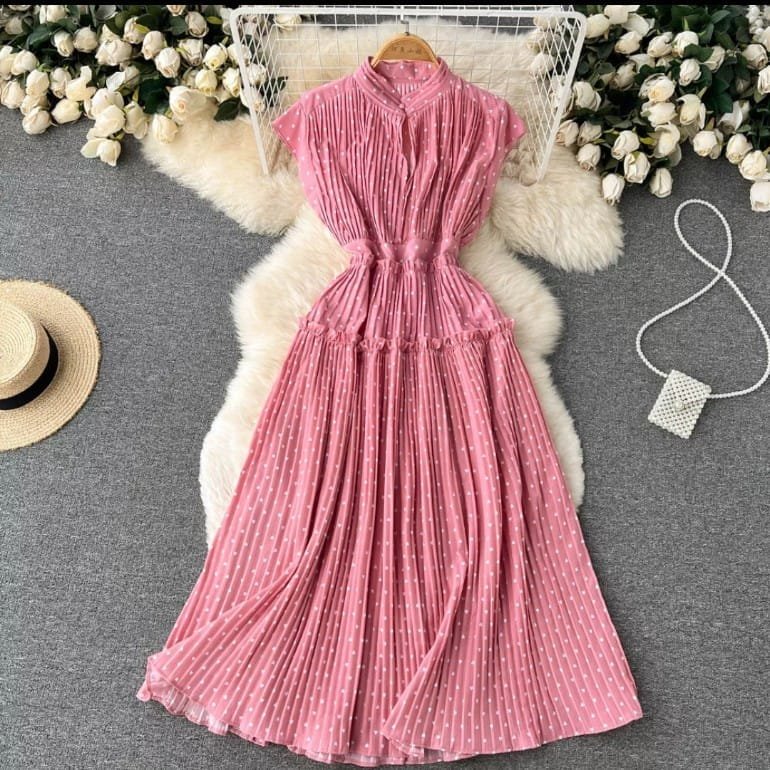 Polly Heart Pleated Dress - Peach image