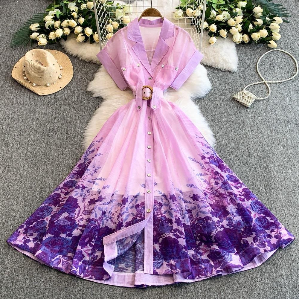 Miley Floral Printed A-Line Dress - Lilac image