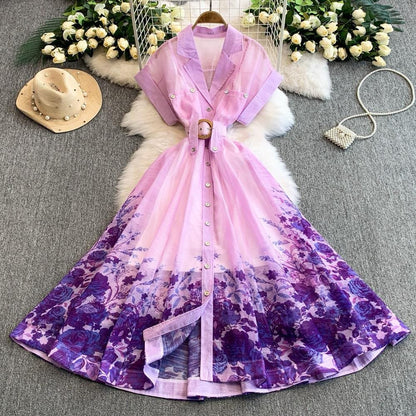 Miley Floral Printed A-Line Dress - Lilac image