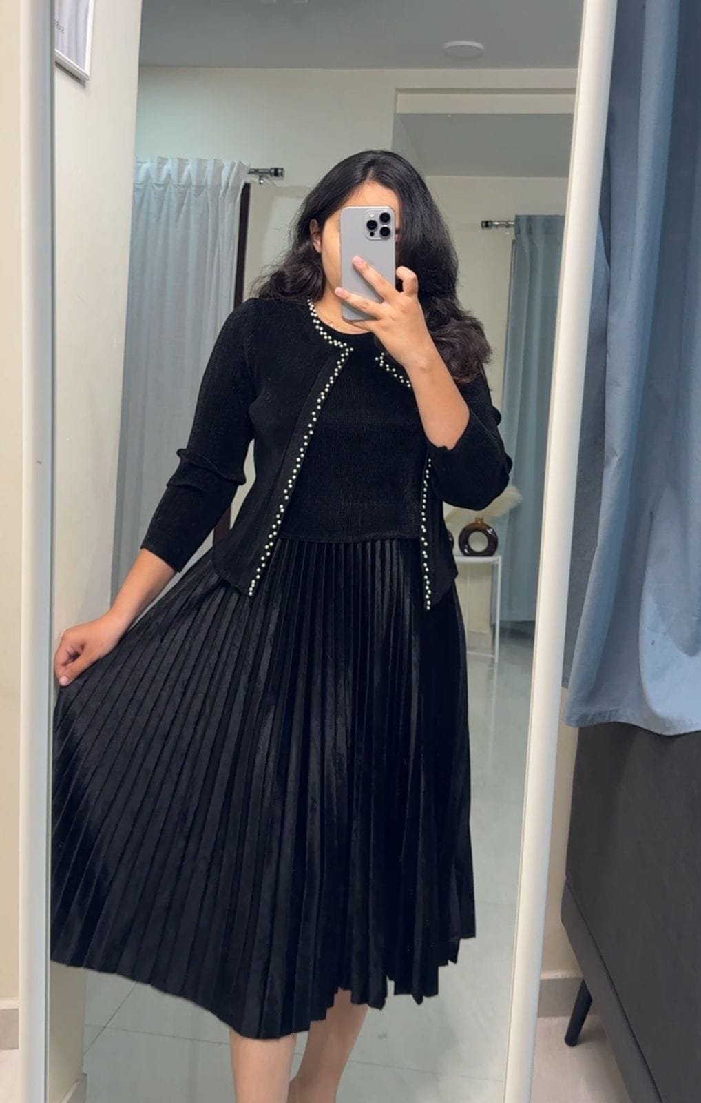 Adley Exclusive Pleated Dress - Black image