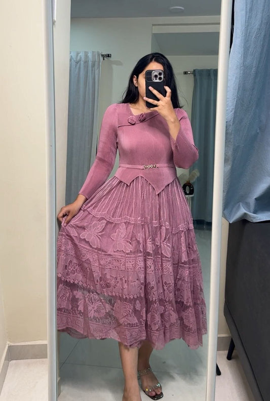 Maren Pleated Lace Dress image 0