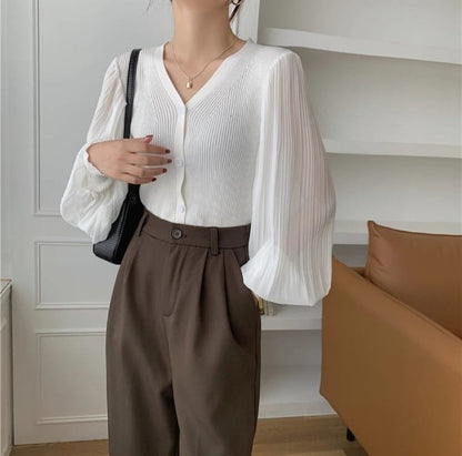 Hayley Lantern Sleeves Top - White image