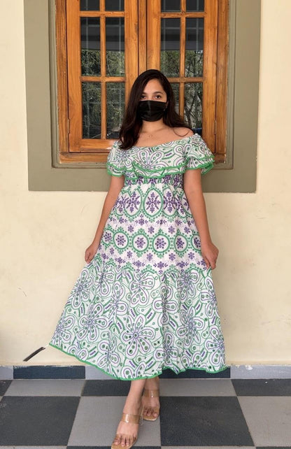 Tabitha Cotton Cutwork Dress - Green image