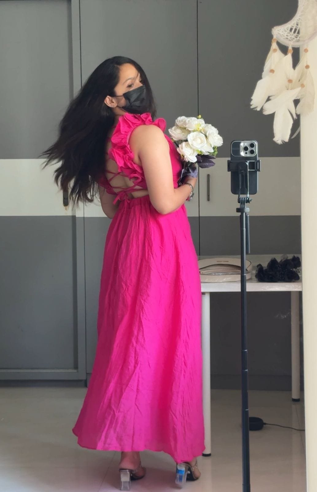 Rose Back-Tie Linen Maxi Dress image 3