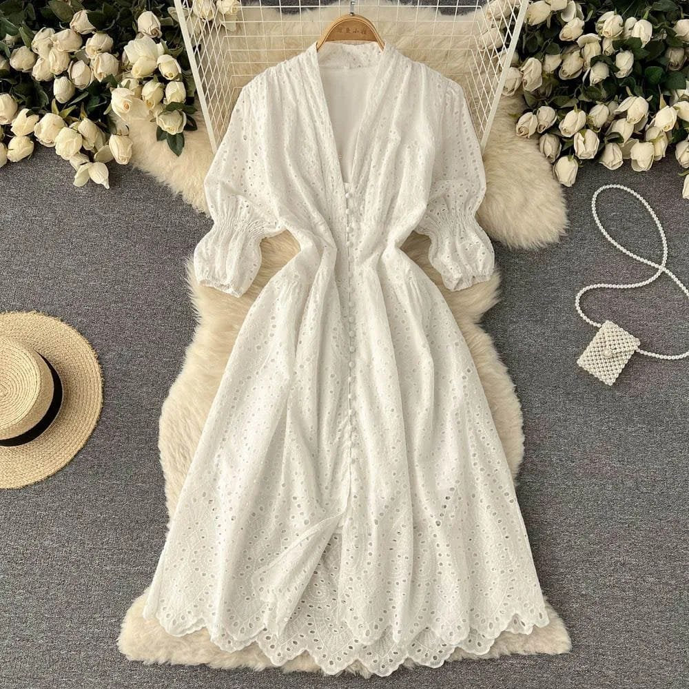 Delphi Cotton Cutwork Dress - White image