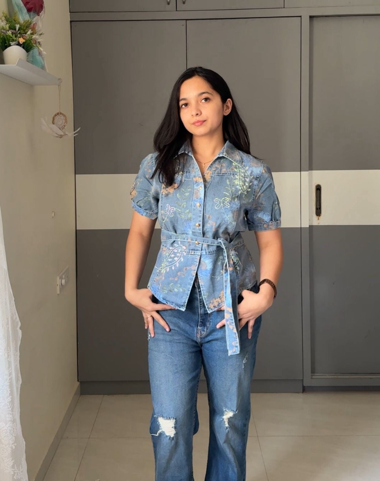 Lina Floral Denim Tops