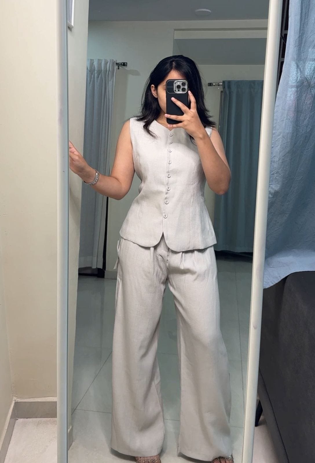 Nel Linen Formal Co-Ords - Off White, Free Size image