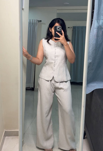 Nel Linen Formal Co-Ords - Off White, Free Size image