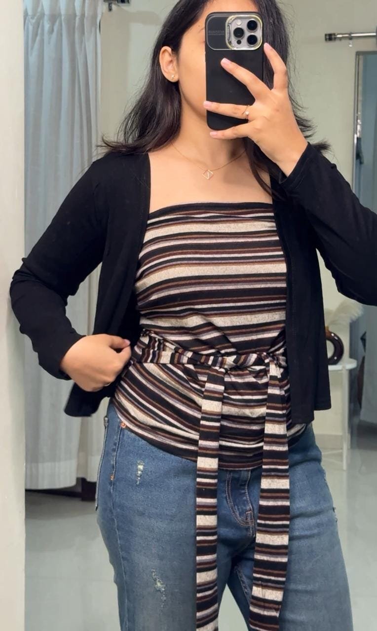 Striped Tube Top & Shrug Hosiery Set image 2