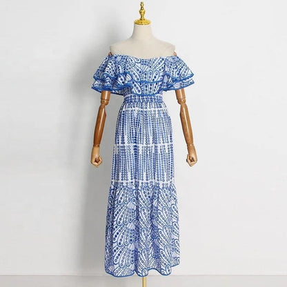 Adeline Cotton Cutwork Dress - Light Blue image