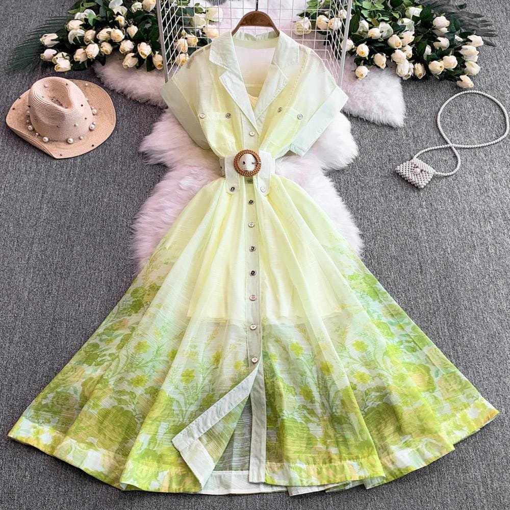 Miley Floral Printed A-Line Dress - Yellow image