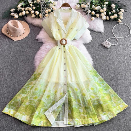 Miley Floral Printed A-Line Dress - Yellow image