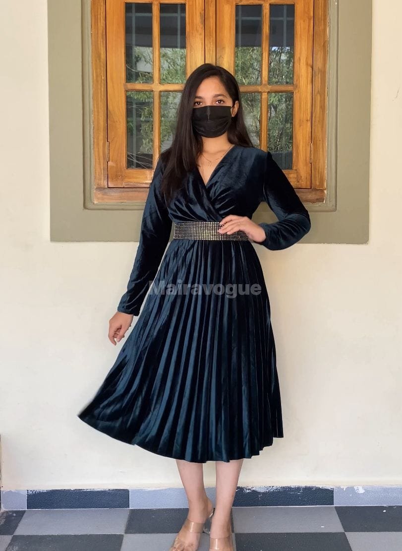 Velvet V-Neck Midi Dress image 1