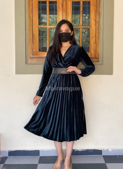 Velvet V-Neck Midi Dress image 1