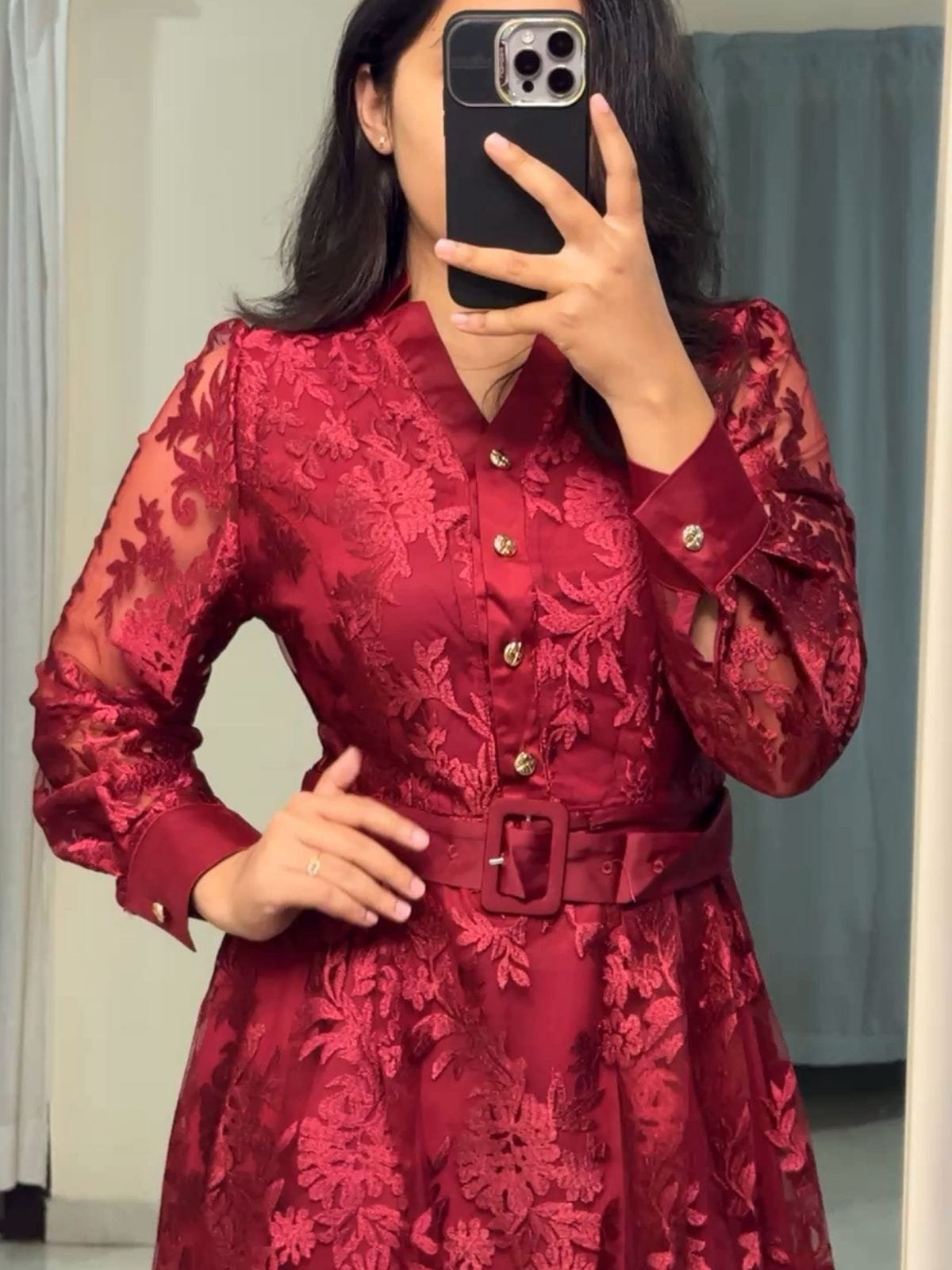 Perla Exquisite Belted Lace Dress image 1