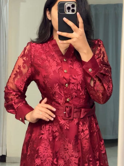 Perla Exquisite Belted Lace Dress image 1