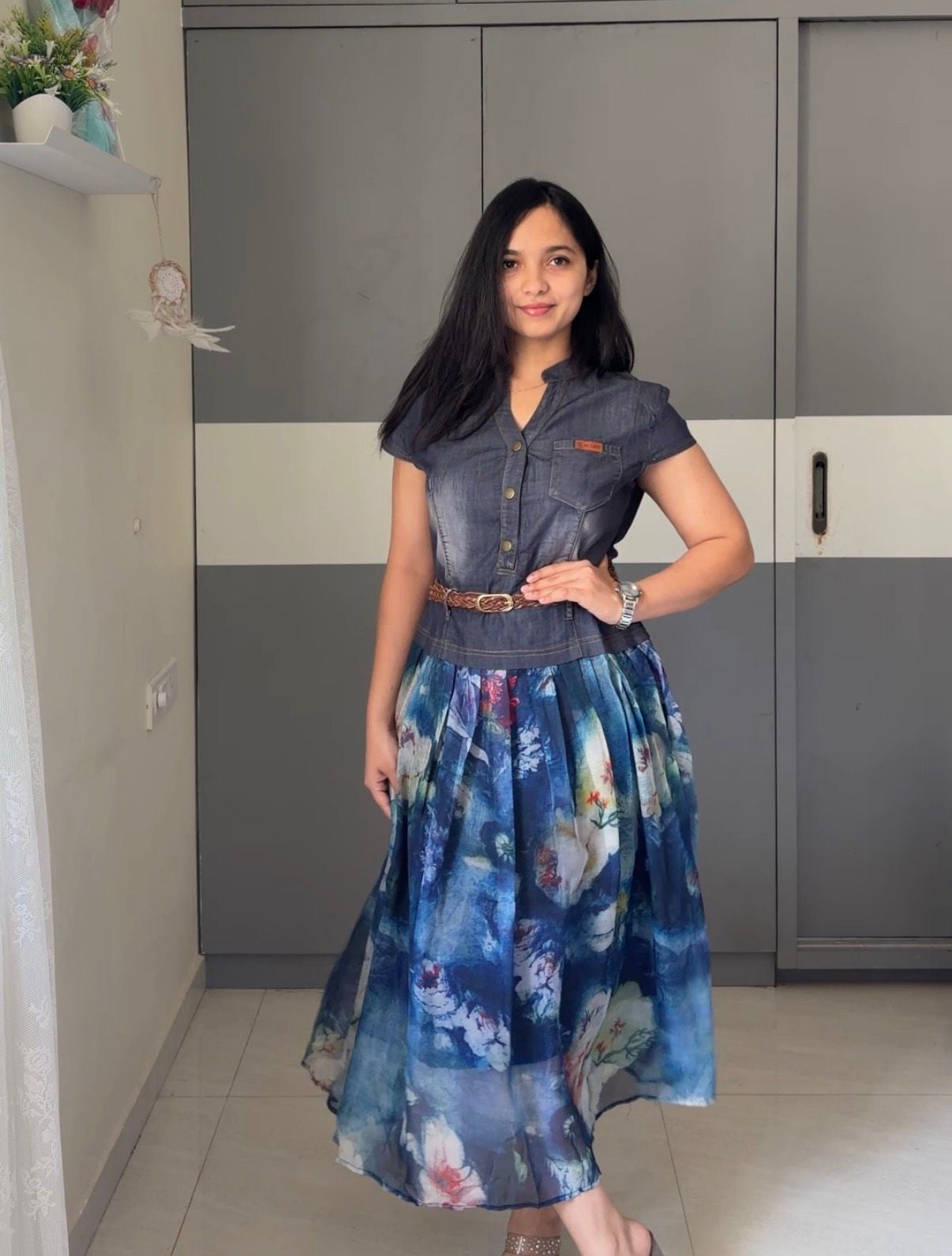 Naia Floral Denim Dress