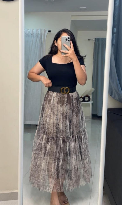Ian Floral Mesh Skirts - Beige image