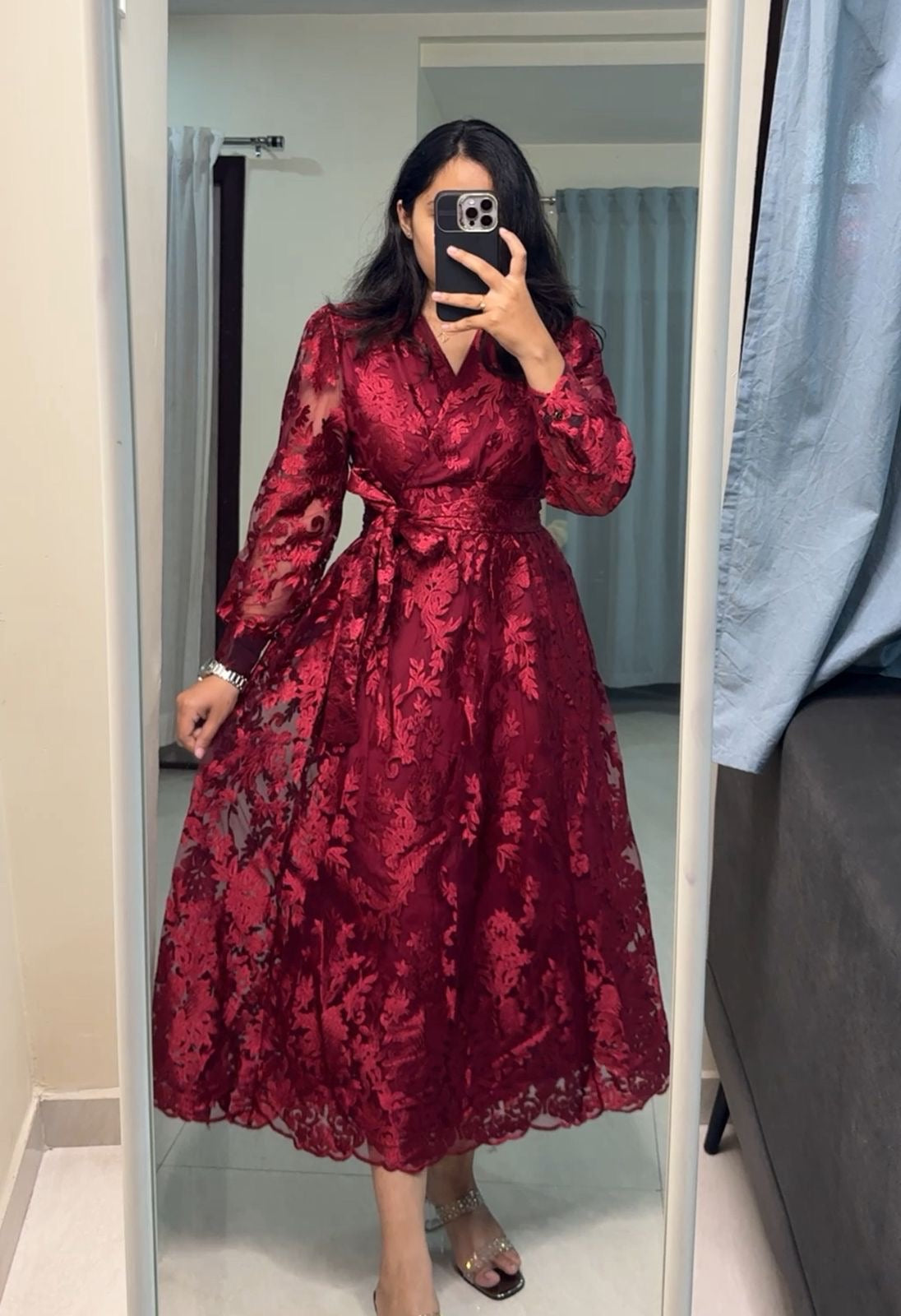 Nien Exquisite Tie Up Lace Dress