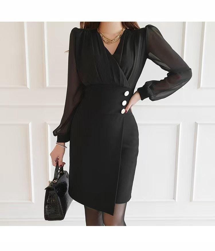Nell V-Neck Dress - Black image